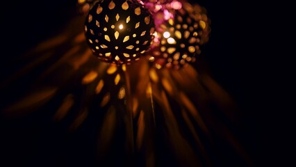 Magic lanterns spin and give beautiful glare to the walls. New Year glowing balls with led diodes...