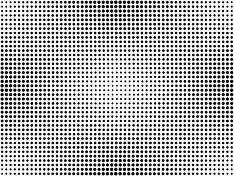 Dots pattern with halftone effect. Comic pop art gradient. Half tone fade background. Cartoon duotoneprint. Monochrome banner. Black white radial backdrop. Anime gradation frame. Vector illustration