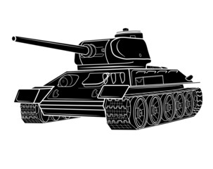 Black silhouette. Realistic military tank in isolate on white background. Vector illustration. © Inna