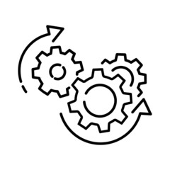 Process management icon, optimization operation, fix strategy industry, transmission gear wheel, thin line web symbol on white background - editable stroke vector illustration.