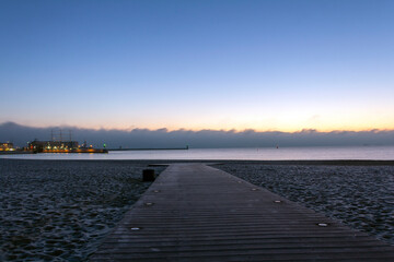Terrace leading to the beach at sunrise