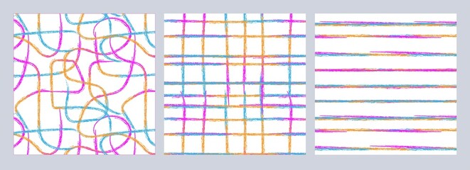 Set of abstract seamless patterns with texture lines
