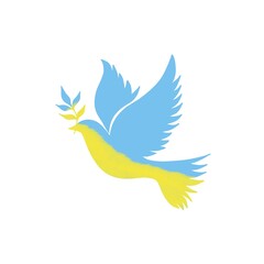 Dove of peace icon. Flying bird. Peace concept. yellow doves symbolism - Ukrainian flag