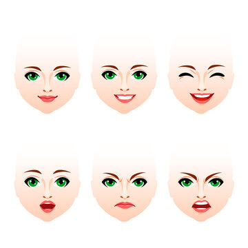 Emotions. Different moods of a little girl. Vector illustration.
