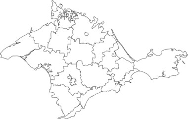 White flat blank vector administrative map of electorate areas of the Ukrainian autonomous republic of CRIMEA, UKRAINE with black border lines of its areas