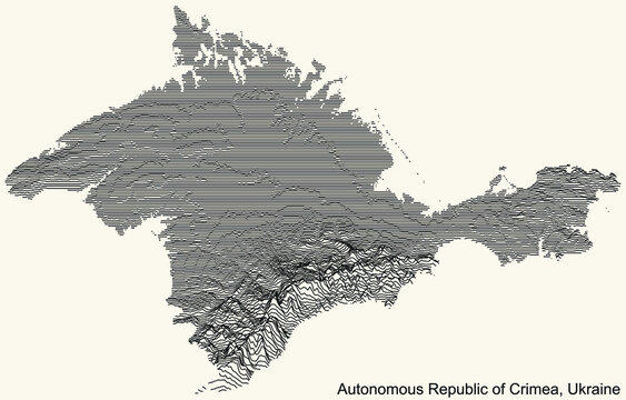 Topographic relief map of the Ukrainian autonomous republic of CRIMEA, UKRAINE with black contour lines on vintage beige background