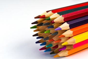 Netherlands, February 2022. Close up of colored pencils in different colors