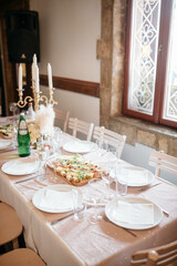 Table setting for an event party or wedding reception stock photo.