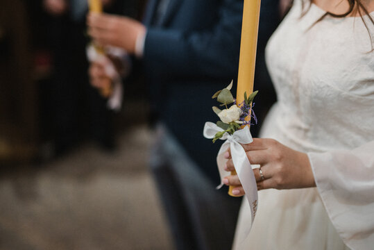The bride and groom during the wedding ceremony. Church wedding.