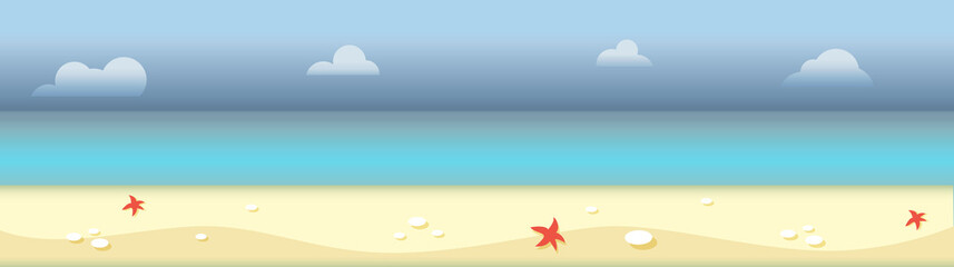 Fototapeta na wymiar Summer landscape. Flat lay of beach. Colorful summer banner. On the seaside.