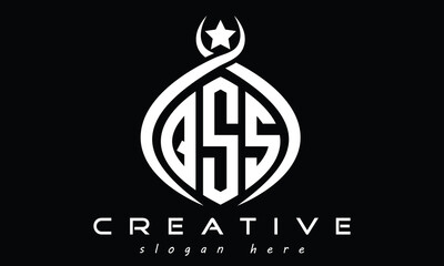 QSS curved oval three letters monogram initial geometric minimalist modern creative logo design vector