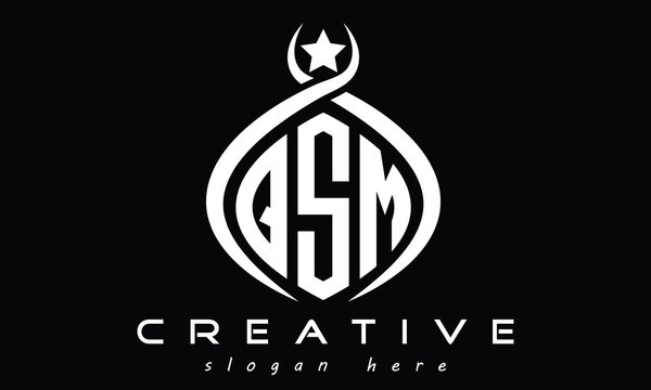 QSM curved oval three letters monogram initial geometric minimalist modern creative logo design vector