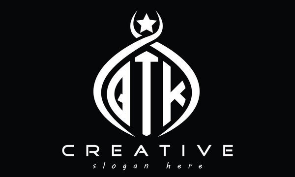 QTK curved oval three letters monogram initial geometric minimalist modern creative logo design vector