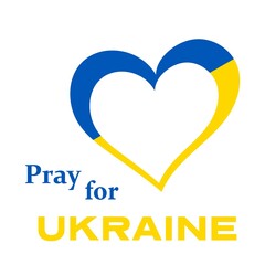 Pray for Ukraine sign. Heart with colors of Ukrainian flag. Crisis in Ukraine concept. Vector illustration isolated on white with text.