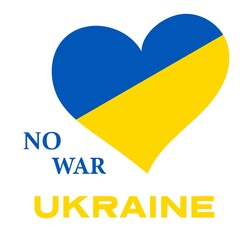 No war in Ukraine sign. Heart with colors of Ukrainian flag. Crisis in Ukraine concept. Vector illustration isolated on white with text.