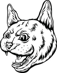 Evil cat. Vector isolated illustration. Black color on white background image. Wild animal design and tattoo.
