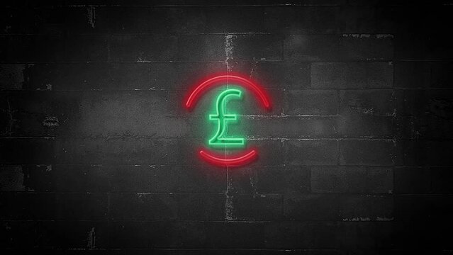 British Pound Sign on Flickering Neon Sign in 4K Resolution