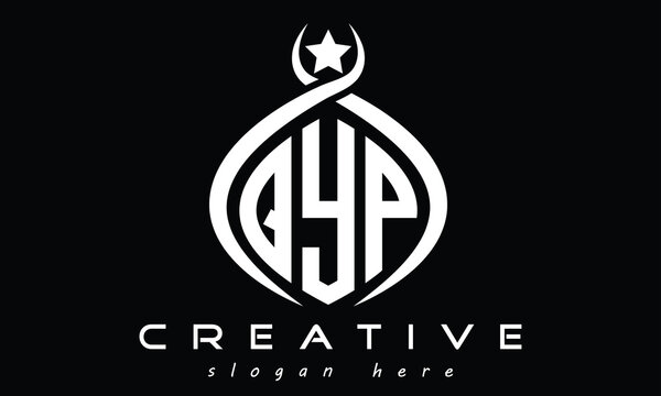 QYP curved oval three letters monogram initial geometric minimalist modern creative logo design vector