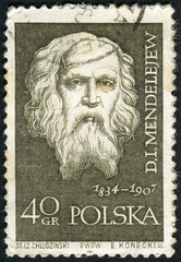 POLAND - CIRCA 1959: Postage stamp printed in Poland a shows portrait of Dmitri Mendeleev