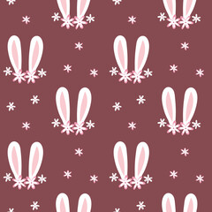 White bunny ears and daisy simple vector seamless pattern. Easter background. For nurcery, wrapping, fabric.