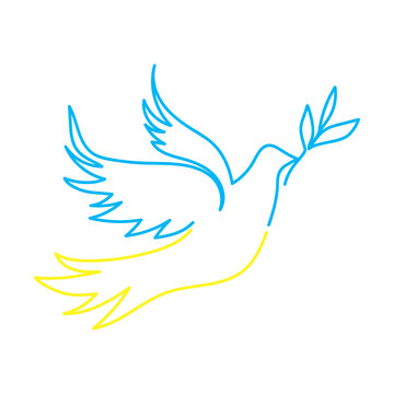 Stop the war. Flying peace dove with olive branch logo symbol. Vector