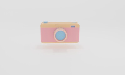 cartoon style camera on a white background. 3d illustration. photography concept. 3d rendering