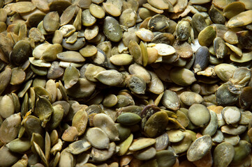 Pumpkin seeds. Texture background view