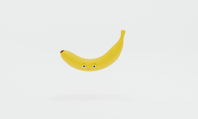 Banana in cartoon style on a white background. 3d illustration