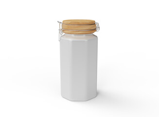 Hexagonal Jar with Wooden Lid Mockup