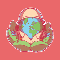 World character lost in the forest vector illustration. Environment, protection, ecology design concept.