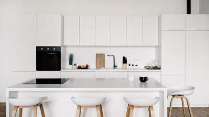 Luxury kitchen interior design in white tones