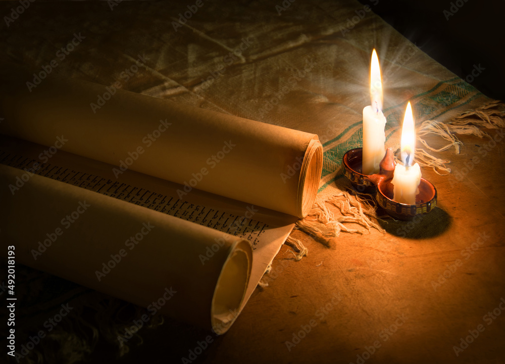 Wall mural ancient scroll lit by candlelight - Wall murals