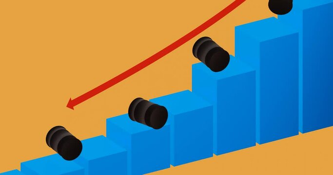 3d render with graph and barrels of oil falling down