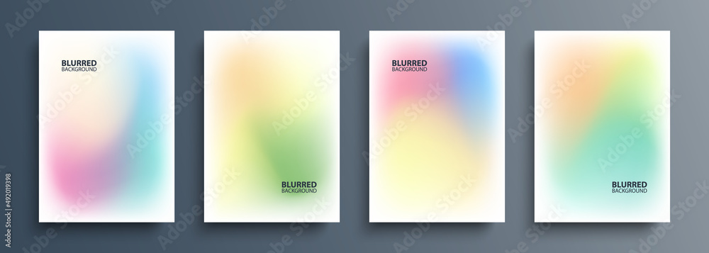 Leinwandbilder Set of light blurred backgrounds with modern abstract blurred color gradient patterns. Templates collection for brochures, posters, banners, flyers and cards. Vector illustration.