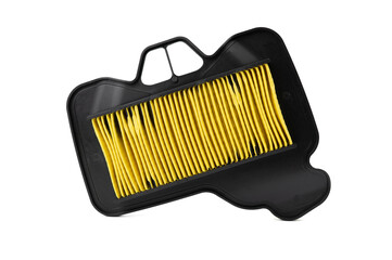 Air flow filter of motorcycle isolated on white background, new part for service and maintenance 