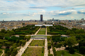 Paris, France, september 2021. Areal city landscape seen from the Eiffel tower.