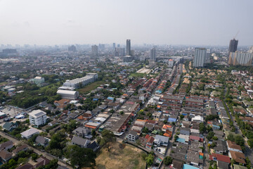 Aerial city view from flying drone at Nonthaburi, Thailand, top view landscape