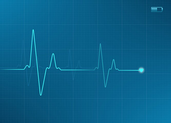 Electrocardiogram illustration in blue color with battery icon