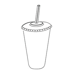 A plastic cup with a straw drawn in one line. Isolated stock vector illustration