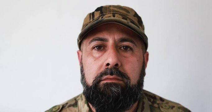 Mature military man looking serious on camera