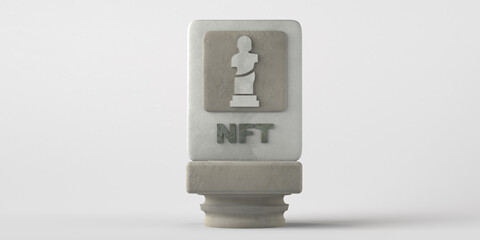 Non fungible token of digital art. NFT of marble sculpture. 3D illustration. Copy space.