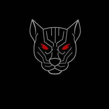 Illustration vector graphics of, template logo head panther with red eyes
