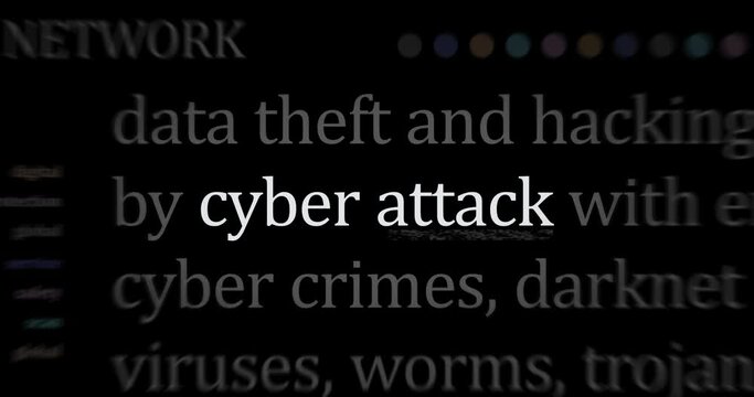 Headline news across international media with cyber attack, hacking and security breach. Abstract concept of web news titles broadcast on screens loop. Seamless and looped animation.