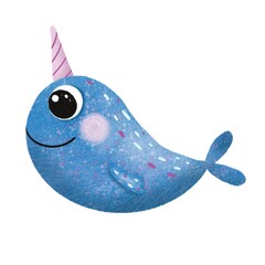 blue cartoon narwhal  © Elizabet Popok