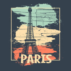Paris poster abstract design. Typography for t-shirt print with Eiffel Tower.Vector Illustration.