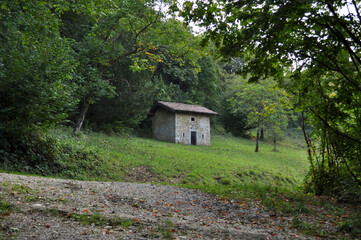 Fototapeta premium Stone House in the Woods. Valle Imagna, Italy