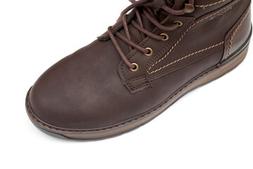 Brown leather Working boots on white background