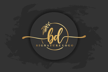 golden signature logo for initial letterLetter bd. Handwriting vector illustration image