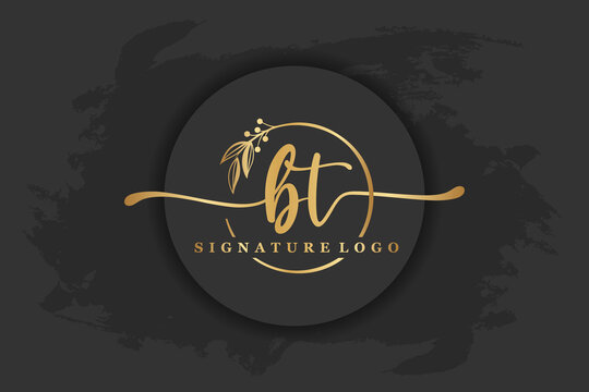 golden signature logo for initial letterLetter bt. Handwriting vector illustration image