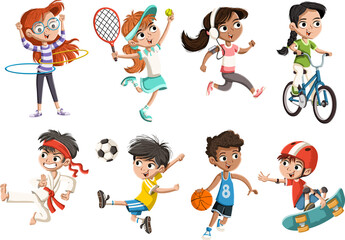Cartoon kids playing various sports. Children playing.
- 492025506